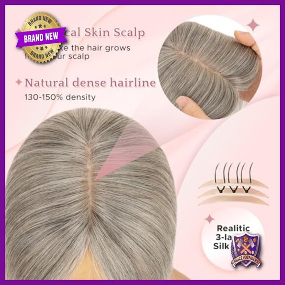 Human Hair Topper Silk Base Clip In 7x13cm 150% Density No Bangs